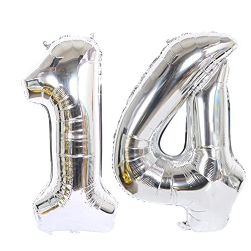D2D | Party Balloon Zahl 14 XL in Silber - Größe: 80 cm - Geburtstagdeko - Folienballons - Zahlenballons - Helium Ballons von d2d-needs