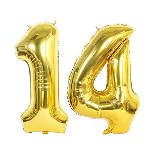 D2D | Party Balloon Zahl 14 XXL in Gold - Größe: 100 cm - Folienballons - Zahlenballons - Geburtstagdeko - Helium Ballons von d2d-needs