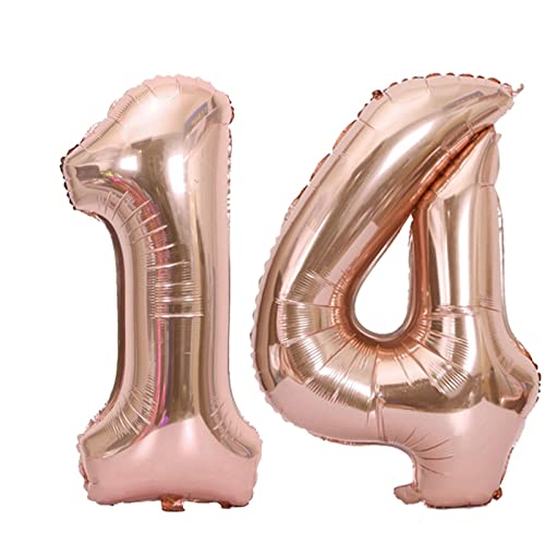D2D | Party Balloon Zahl 14 XXL in Rosé - Größe: 100 cm - Folienballons - Geburtstagdeko - Zahlenballons - Helium Ballons von d2d-needs
