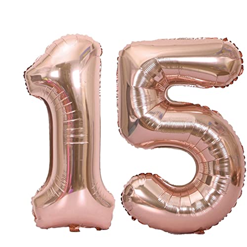 D2D | Party Balloon Zahl 15 XL in Rosé - Größe: 80 cm - Folienballons - Geburtstagdeko - Zahlenballons - Kristallhochzeit - Helium Ballons von d2d-needs