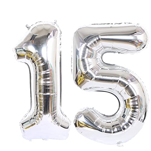 D2D | Party Balloon Zahl 15 XXL in Silber - Größe: 100 cm - Geburtstagdeko - Folienballons - Zahlenballons - Kristallhochzeit - Helium Ballons von d2d-needs