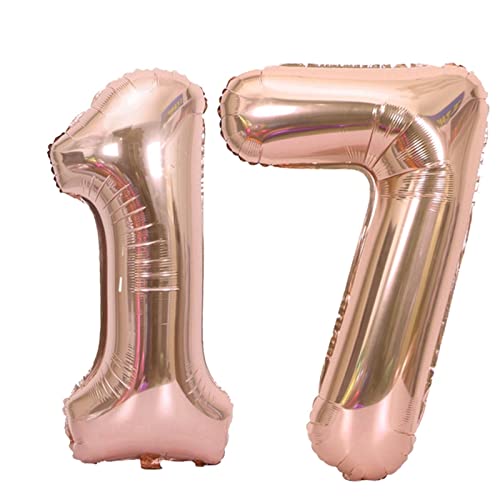 D2D | Party Balloon Zahl 17 XL in Rosé - Größe: 80 cm - Folienballons - Geburtstagdeko - Zahlenballons - Helium Ballons von d2d-needs
