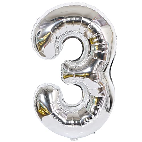D2D | Party Balloon Zahl 3 XXL in Silber - Größe 100 cm - Folienballon - Zahlenballon - Geburtstagsdeko - Helium Ballon von d2d-needs