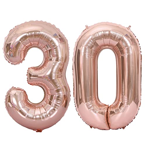 D2D | Party Balloon Zahl 30 XL in Rosé - Größe: 80 cm - Folienballons - Geburtstagdeko - Zahlenballons - Perlenhochzeit - Helium Ballons von d2d-needs