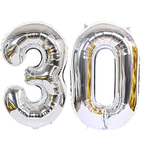 D2D | Party Balloon Zahl 30 XXL in Silber - Größe: 100 cm - Geburtstagdeko - Folienballons - Zahlenballons - Perlenhochzeit - Helium Ballons von d2d-needs