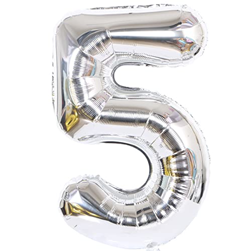D2D | Party Balloon Zahl 5 XXL in Silber - Größe 100 cm - Folienballon - Zahlenballon - Geburtstagsdeko - Helium Ballon von d2d-needs