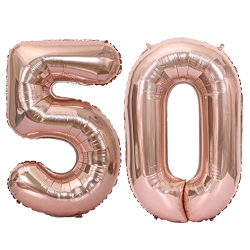 D2D | Party Balloon Zahl 50 XL in Rosé - Größe: 80 cm - Folienballons - Geburtstagdeko - Zahlenballons - Goldene Hochzeit - Helium Ballons von d2d-needs