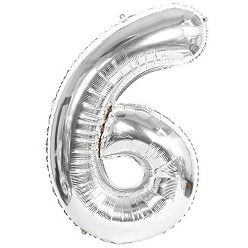 D2D | Party Balloon Zahl 6 XXL in Silber - Größe 100 cm - Folienballon - Zahlenballon - Geburtstagsdeko - Helium Ballon von d2d-needs