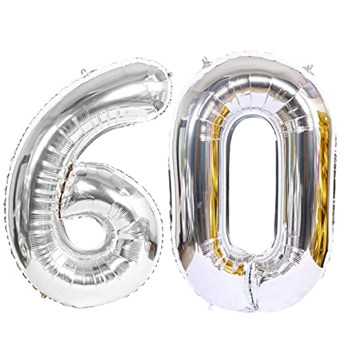 D2D | Party Balloon Zahl 60 XL in Silber - Größe: 80 cm - Geburtstagdeko - Folienballons - Zahlenballons - Diamantene Hochzeit - Helium Ballons von d2d-needs