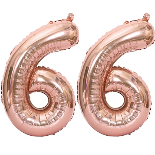 D2D | Party Balloon Zahl 66 XXL in Rosé - Größe: 100 cm - Folienballons - Geburtstagdeko - Zahlenballons - Helium Ballons von d2d-needs