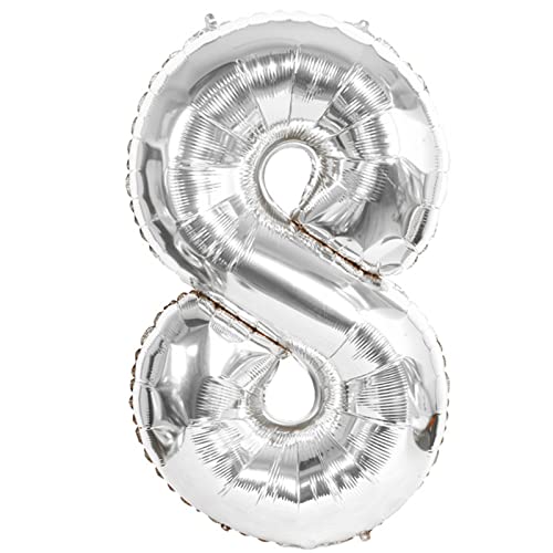 D2D | Party Balloon Zahl 8 XXL in Silber - Größe 100 cm - Folienballon - Zahlenballon - Geburtstagsdeko - Helium Ballon von d2d-needs