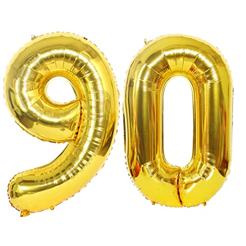 D2D | Party Balloon Zahl 90 XXL in Gold - Größe: 100 cm - Folienballons - Zahlenballons - Geburtstagdeko - Marmorne Hochzeit - Helium Ballons von d2d-needs