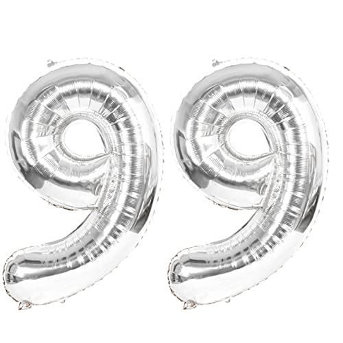 D2D | Party Balloon Zahl 99 XXL in Silber - Größe: 100 cm - Geburtstagdeko - Folienballons - Zahlenballons - Helium Ballons von d2d-needs