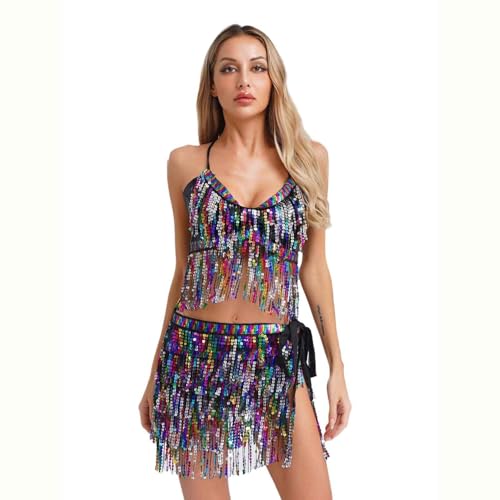 dPois Damen Bauchtanz Kostüm Set Quasten Tanz Top Neckholder Oberteil mit Hüfttuch Belly Dance Outfit Indische Tanzkleidung Schwarz&Weiss Einheitsgröße dPois Damen Bauchtanz Kostüm Set Quasten Tanz Top Neckholder Oberteil mit Hüfttuch Belly Dance Outfit Indische Tanzkleidung Schwarz&Weiss Einheitsgröße von dPois
