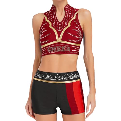 dPois Damen Cheerleading Outfit Tank Top Kurz Oberteil mit Tanzshorts High School Musical Kostüm Tanzkostüm Halloween Fasching Burgundy XXL dPois Damen Cheerleading Outfit Tank Top Kurz Oberteil mit Tanzshorts High School Musical Kostüm Tanzkostüm Halloween Fasching Burgundy XXL von dPois