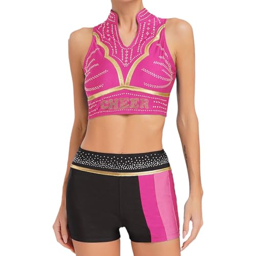 dPois Damen Cheerleading Outfit Tank Top Kurz Oberteil mit Tanzshorts High School Musical Kostüm Tanzkostüm Halloween Fasching Hot Pink XXL dPois Damen Cheerleading Outfit Tank Top Kurz Oberteil mit Tanzshorts High School Musical Kostüm Tanzkostüm Halloween Fasching Hot Pink XXL von dPois