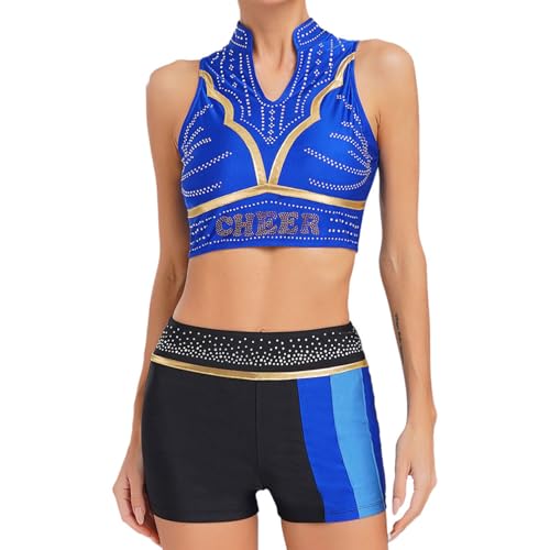 dPois Damen Cheerleading Outfit Tank Top Kurz Oberteil mit Tanzshorts High School Musical Kostüm Tanzkostüm Halloween Fasching Königsblau XXL dPois Damen Cheerleading Outfit Tank Top Kurz Oberteil mit Tanzshorts High School Musical Kostüm Tanzkostüm Halloween Fasching Königsblau XXL von dPois
