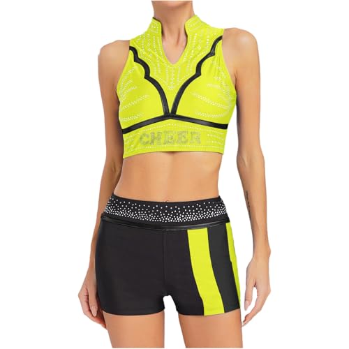 dPois Damen Cheerleading Outfit Tank Top Kurz Oberteil mit Tanzshorts High School Musical Kostüm Tanzkostüm Halloween Fasching Leuchtendes Grün XL dPois Damen Cheerleading Outfit Tank Top Kurz Oberteil mit Tanzshorts High School Musical Kostüm Tanzkostüm Halloween Fasching Leuchtendes Grün XL von dPois