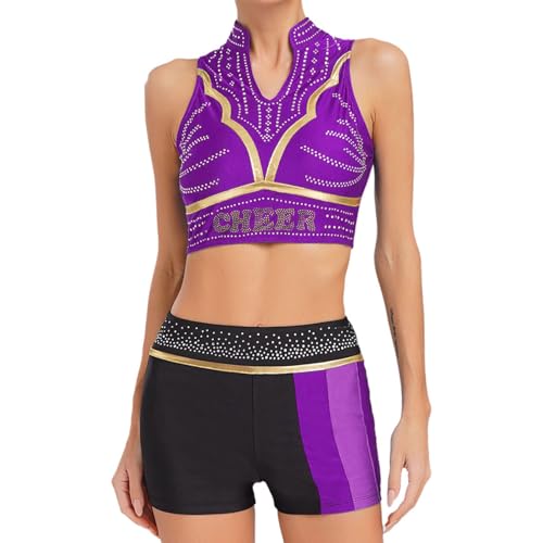 dPois Damen Cheerleading Outfit Tank Top Kurz Oberteil mit Tanzshorts High School Musical Kostüm Tanzkostüm Halloween Fasching Violett M dPois Damen Cheerleading Outfit Tank Top Kurz Oberteil mit Tanzshorts High School Musical Kostüm Tanzkostüm Halloween Fasching Violett M von dPois