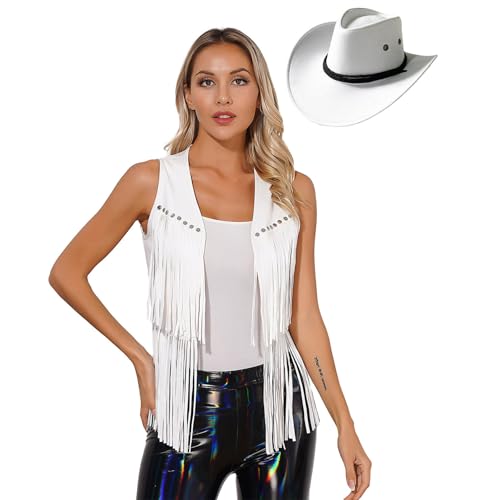 dPois Damen Cowboy Kostüm Erwachsene Wilder Westen Kosütm Wildleder Fransenweste mit Cowboy Hut Halloween Fasching Kostüm Weiß L dPois Damen Cowboy Kostüm Erwachsene Wilder Westen Kosütm Wildleder Fransenweste mit Cowboy Hut Halloween Fasching Kostüm Weiß L von dPois