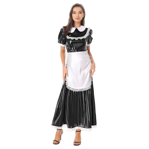 dPois Damen Dienstmädchen Kostüm PU Leder Kleid Maxikleid Kurzarm mit Schürze Wetlook Unterwäsche Uniform Cospaly Outfit Schwarz S dPois Damen Dienstmädchen Kostüm PU Leder Kleid Maxikleid Kurzarm mit Schürze Wetlook Unterwäsche Uniform Cospaly Outfit Schwarz S von dPois