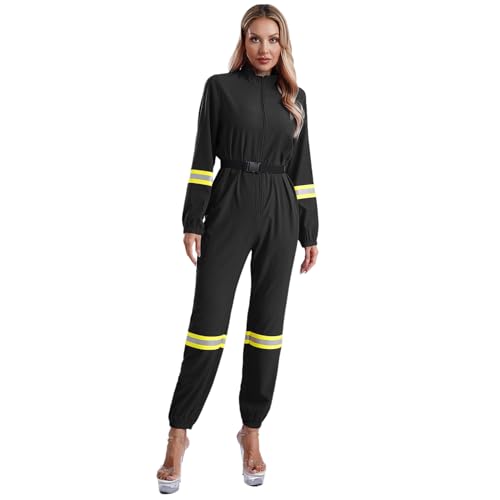 dPois Damen Feuerwehrfrau Kostüm Einteiler Jumpsuit Overall Ganzkörperanzug Uniform Cosplay Outfit Fasching Karneval Kostüm Schwarz 3XL dPois Damen Feuerwehrfrau Kostüm Einteiler Jumpsuit Overall Ganzkörperanzug Uniform Cosplay Outfit Fasching Karneval Kostüm Schwarz 3XL von dPois