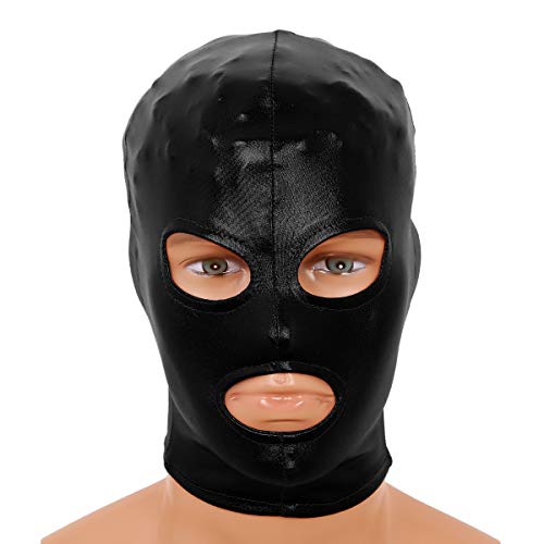 dPois Damen Herren Latex Maske Hauben Gesichtmaske Kopfmaske 3 Löcher mit Reißverschluss Sex Spielzeug Erwachsene Fesseln Kostüm Schwarz one size von dPois
