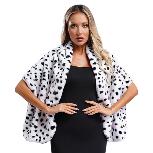 dPois Damen Kunstpelz Schal Stola Plüsch Bolero Schulterjacke mit Dalmatiner Muster Halloween Fasching Mottoparty Kostüm Typ A Einheitsgröße von dPois