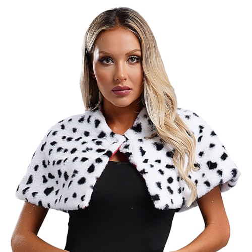 dPois Damen Kunstpelz Schal Stola Plüsch Bolero Schulterjacke mit Dalmatiner Muster Halloween Fasching Mottoparty Kostüm Typ B Einheitsgröße von dPois