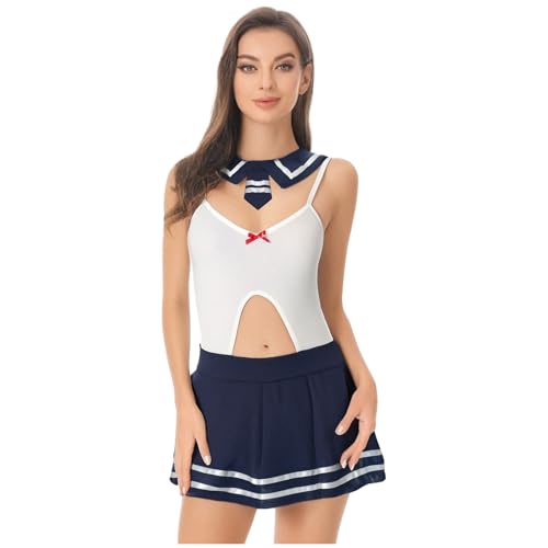 dPois Damen Matrosen Outfit Uniform Cosplay Outfit Einteiler Body Minirock mit Zubehör Nachtwäsche Mottoparty Rollenspiel Kostüm Navy blau S dPois Damen Matrosen Outfit Uniform Cosplay Outfit Einteiler Body Minirock mit Zubehör Nachtwäsche Mottoparty Rollenspiel Kostüm Navy blau S von dPois