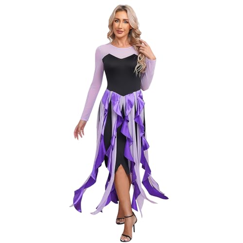 dPois Damen Meerhexe Kostüm Hexen Zauberin Rollenspiel Langarm Partykleid Maxikleid mit Rüschen Halloween Böse Meerjungfrau Kostüm Violett 3XL dPois Damen Meerhexe Kostüm Hexen Zauberin Rollenspiel Langarm Partykleid Maxikleid mit Rüschen Halloween Böse Meerjungfrau Kostüm Violett 3XL von dPois