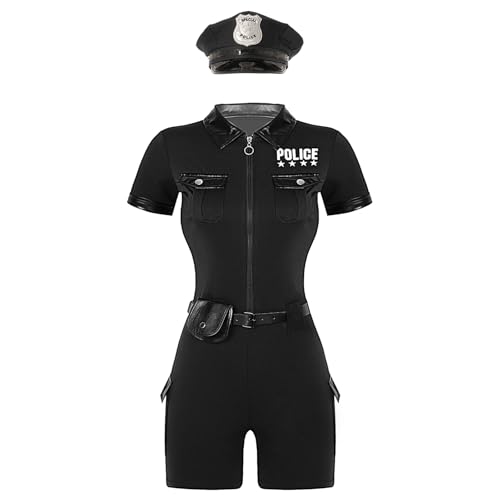 dPois Damen Polizei Kostüm Erwachsene Polizistin Uniform Rollenspiel Cosplay Outfits Kurzarm Overall Body mit Polizeihut Gürtel Börse Halloween Fasching Kostüm Schwarz XXL dPois Damen Polizei Kostüm Erwachsene Polizistin Uniform Rollenspiel Cosplay Outfits Kurzarm Overall Body mit Polizeihut Gürtel Börse Halloween Fasching Kostüm Schwarz XXL von dPois