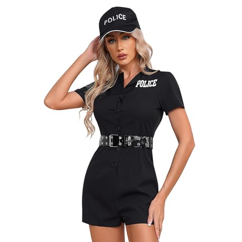 dPois Damen Polizei Kostüm Erwachsene Polizistin Uniform Rollenspiel Cosplay Outfits Kurzarm Overall Body mit Polizeihut Zubehör Halloween Fasching Kostüm Schwarz D S dPois Damen Polizei Kostüm Erwachsene Polizistin Uniform Rollenspiel Cosplay Outfits Kurzarm Overall Body mit Polizeihut Zubehör Halloween Fasching Kostüm Schwarz D S von dPois