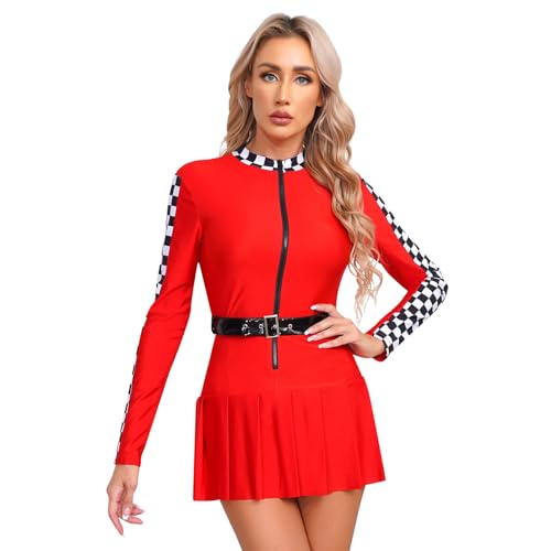 dPois Damen Rennfahrerin Boxen"lu"der Cosplay Kostüm Langarm Kleider Minikleid Faltenkleid mit Gürtel Halloween Fasching Racing Girl Kostüm A Rot 3XL dPois Damen Rennfahrerin Boxen"lu"der Cosplay Kostüm Langarm Kleider Minikleid Faltenkleid mit Gürtel Halloween Fasching Racing Girl Kostüm A Rot 3XL von dPois
