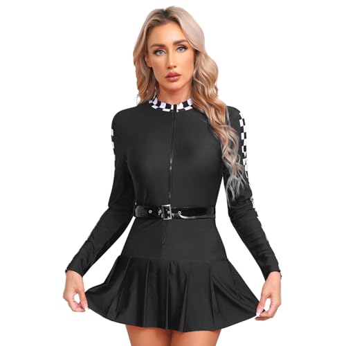 dPois Damen Rennfahrerin Boxen"lu"der Cosplay Kostüm Langarm Kleider Minikleid Faltenkleid mit Gürtel Halloween Fasching Racing Girl Kostüm A Schwarz S dPois Damen Rennfahrerin Boxen"lu"der Cosplay Kostüm Langarm Kleider Minikleid Faltenkleid mit Gürtel Halloween Fasching Racing Girl Kostüm A Schwarz S von dPois