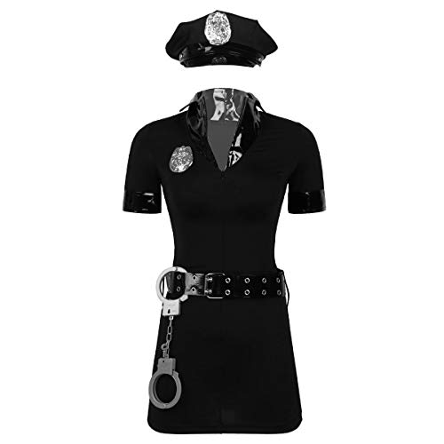 dPois Damen Sexy Polizei Kostüm 5 Pcs Polizistin Uniform Kostüm Frauen Clubwear Nachtclub Kostüm für Cosplay Karneval Halloween Fasching Party Schwarz_B 3XL von dPois