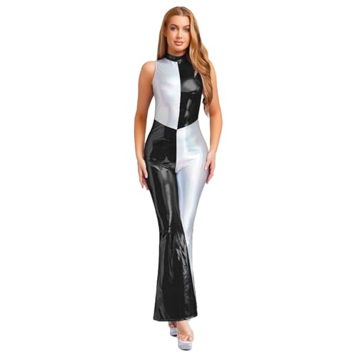 dPois Damen Vintage Disco Outfit Glänzend Jumpsuit Lang Overall Playsuit Ärmellos mit Schlaghose Mottoparty Fasching Kostüm Schwarz 3XL dPois Damen Vintage Disco Outfit Glänzend Jumpsuit Lang Overall Playsuit Ärmellos mit Schlaghose Mottoparty Fasching Kostüm Schwarz 3XL von dPois