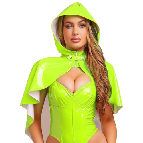 dPois Damen Wetlook Oberteil Umhang Cape Kurz mit Kapuze Mittelalter Kleidung Gothic Punk Hexe Zauberer Kostüm Leuchtendes Grün Einheitsgröße dPois Damen Wetlook Oberteil Umhang Cape Kurz mit Kapuze Mittelalter Kleidung Gothic Punk Hexe Zauberer Kostüm Leuchtendes Grün Einheitsgröße von dPois