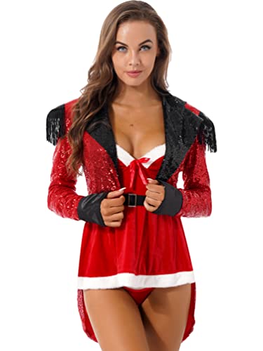 dPois Damen Zirkus Kostüm Glitzer Frack Jacke Mantel Smoking Anzug Gehrock Erwachsene Zirkusdirektorin Cosplay Outfit Halloween Karneval Kostüm Rot XL dPois Damen Zirkus Kostüm Glitzer Frack Jacke Mantel Smoking Anzug Gehrock Erwachsene Zirkusdirektorin Cosplay Outfit Halloween Karneval Kostüm Rot XL von dPois