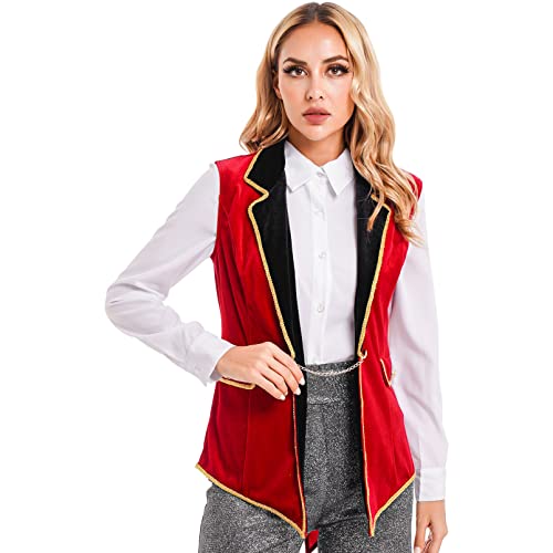 dPois Damen Zirkus Ringmaster Kostüm Samt Weste Ärmellos Frack Jacke Oberteil Erwachsene Karneval Fasching Verkleidung Outfit Rot 3XL dPois Damen Zirkus Ringmaster Kostüm Samt Weste Ärmellos Frack Jacke Oberteil Erwachsene Karneval Fasching Verkleidung Outfit Rot 3XL von dPois