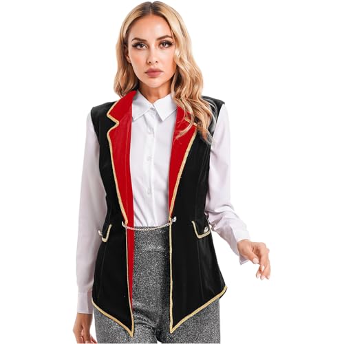 dPois Damen Zirkus Ringmaster Kostüm Samt Weste Ärmellos Frack Jacke Oberteil Erwachsene Karneval Fasching Verkleidung Outfit Schwarz S dPois Damen Zirkus Ringmaster Kostüm Samt Weste Ärmellos Frack Jacke Oberteil Erwachsene Karneval Fasching Verkleidung Outfit Schwarz S von dPois