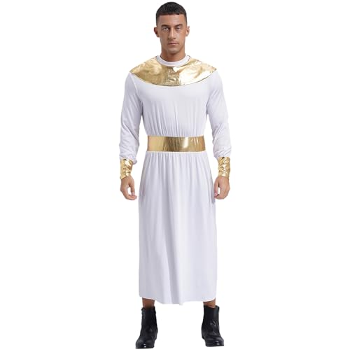 dPois Herren Ägypten Pharao Kostüm Lange Tunika Robe Langarm Fasching Karneval Halloween Kostüm Verkleidung Outfit Weiß M von dPois