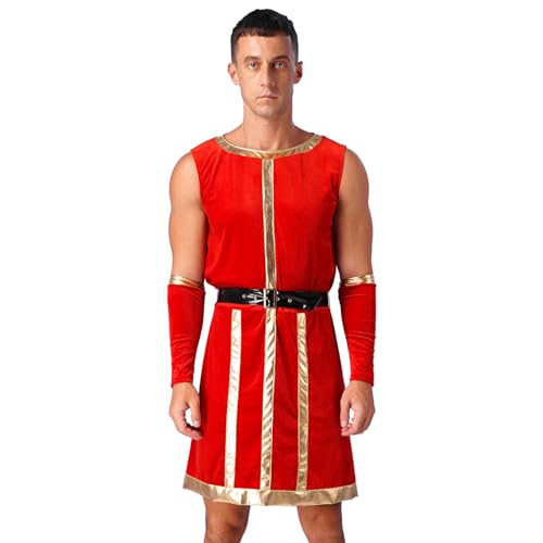 dPois Herren Ägyptischer König Pharao Kostüm Ärmellos Gewand Kleid mit Zubehör Erwachsene Halloween Faschingskostüm B Rot XL von dPois