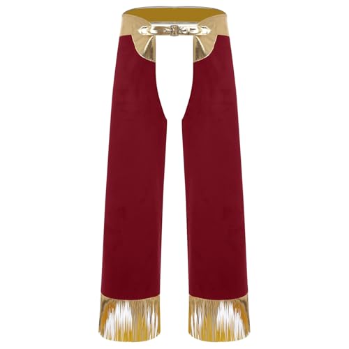 dPois Herren Cowboy Hose Metallisch Chaps Pants Überhose mit Quasten Fransen Mottoparty Halloween Karneval Western Reiter Kostüm Burgund XL dPois Herren Cowboy Hose Metallisch Chaps Pants Überhose mit Quasten Fransen Mottoparty Halloween Karneval Western Reiter Kostüm Burgund XL von dPois