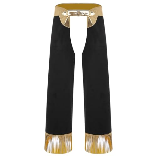 dPois Herren Cowboy Hose Metallisch Chaps Pants Überhose mit Quasten Fransen Mottoparty Halloween Karneval Western Reiter Kostüm Gold XL dPois Herren Cowboy Hose Metallisch Chaps Pants Überhose mit Quasten Fransen Mottoparty Halloween Karneval Western Reiter Kostüm Gold XL von dPois