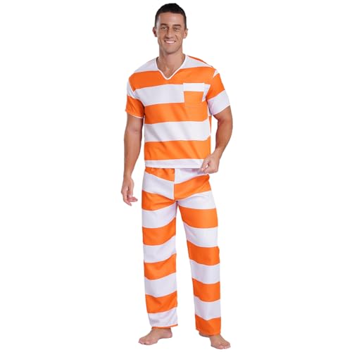 dPois Herren Gefängnis Kostüm Gefangener Häftling Uniform Halloween Karneval Kostüm Gestreift Shirt mit Hose Cosplay Outfit Set Orange L dPois Herren Gefängnis Kostüm Gefangener Häftling Uniform Halloween Karneval Kostüm Gestreift Shirt mit Hose Cosplay Outfit Set Orange L von dPois