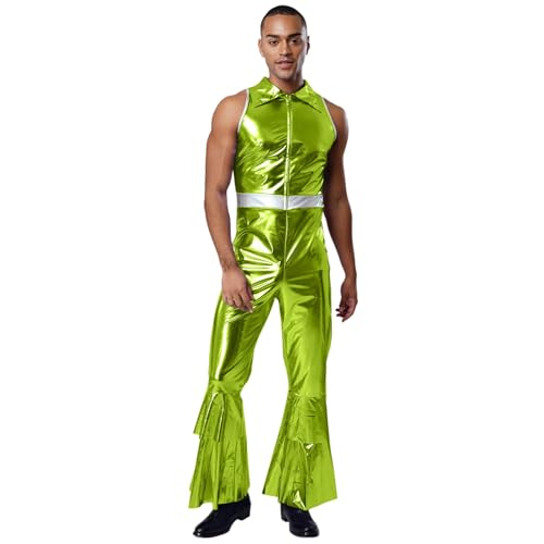 dPois Herren Glänzend Jumpsuit Ärmellos Overall Schlager Romper mit Revers Vintage 70er Jahre Disco Kostüm Mottoparty Fasching Silvester Grün L dPois Herren Glänzend Jumpsuit Ärmellos Overall Schlager Romper mit Revers Vintage 70er Jahre Disco Kostüm Mottoparty Fasching Silvester Grün L von dPois