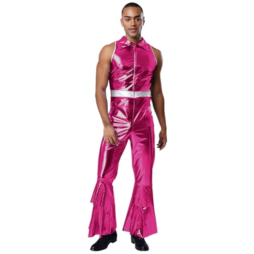 dPois Herren Glänzend Jumpsuit Ärmellos Overall Schlager Romper mit Revers Vintage 70er Jahre Disco Kostüm Mottoparty Fasching Silvester Hot Pink L dPois Herren Glänzend Jumpsuit Ärmellos Overall Schlager Romper mit Revers Vintage 70er Jahre Disco Kostüm Mottoparty Fasching Silvester Hot Pink L von dPois