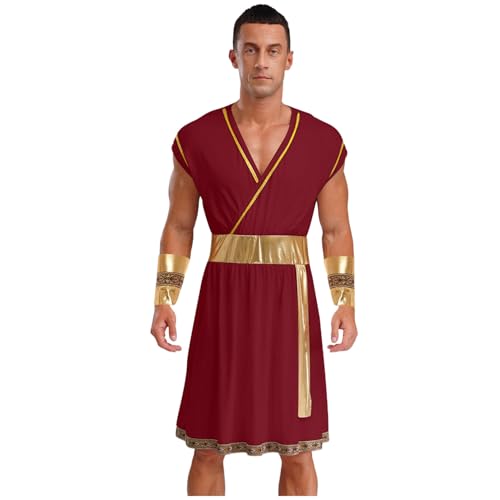dPois Herren Griechischer Gott Kostüm Toga Robe Ärmellos mit Manschetten Römer Verkleidung Mottoparty Halloween Karneval Kostüm Burgundy XL von dPois