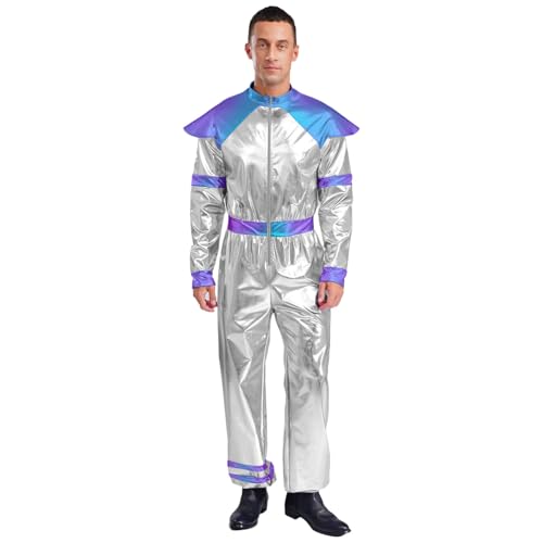 dPois Herren Metallic Astronaut Kostüm Overall Jumpsuit Einteiler Raumanzug Glänzend Weltraum Kostüm Halloween Mottoparty Fasching Silber L dPois Herren Metallic Astronaut Kostüm Overall Jumpsuit Einteiler Raumanzug Glänzend Weltraum Kostüm Halloween Mottoparty Fasching Silber L von dPois